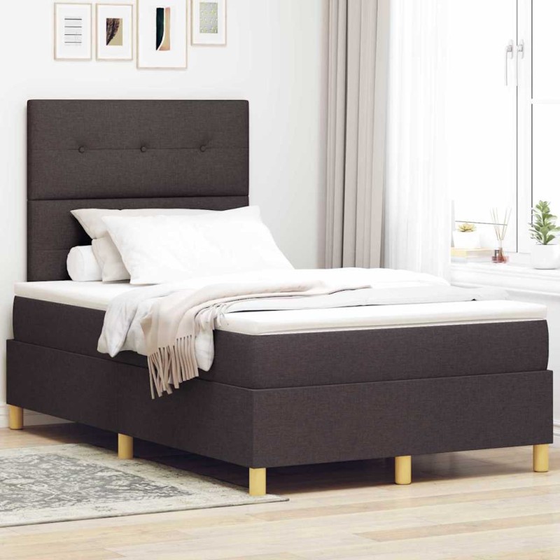 vidaXL Letto con Box Spring e Materasso & LED Marrone Scuro 120x200 cm Tessuto vidaXL Letto con Box Spring e Materasso & LED Marrone Scuro 120x200 cm Tessuto