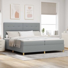 vidaXL Letto Box Spring con Materasso e Luce LED Grigio Chiaro 200x200 cm Tessuto