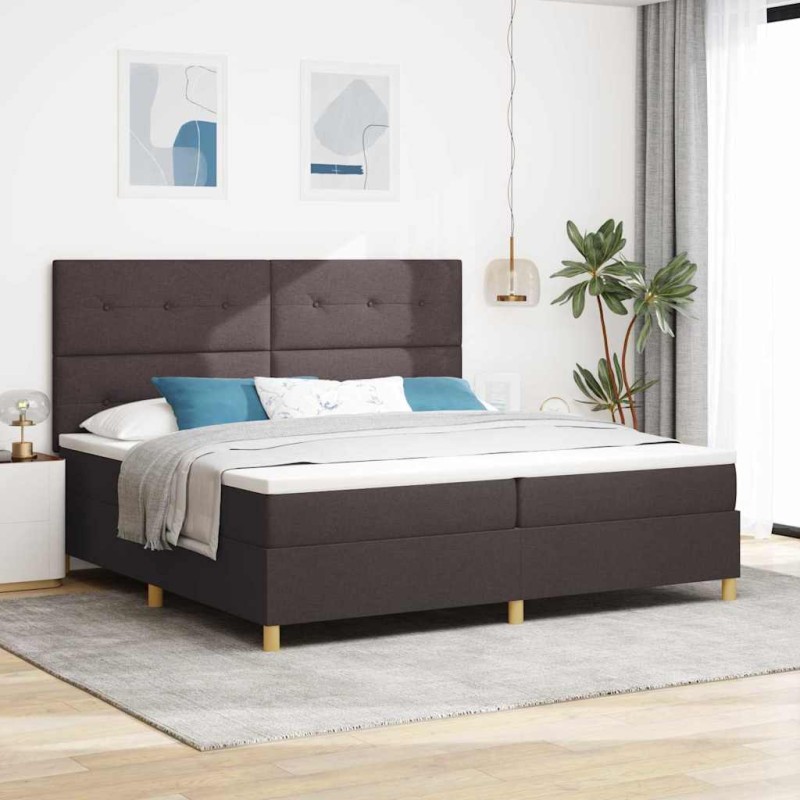 vidaXL Letto a Box con Materasso & LED Marrone Scuro 200x200 cm Tessuto vidaXL Letto a Box con Materasso & LED Marrone Scuro 200x200 cm Tessuto