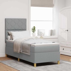 vidaXL Letto box spring con materasso e LED grigio chiaro 80x200 cm tessuto