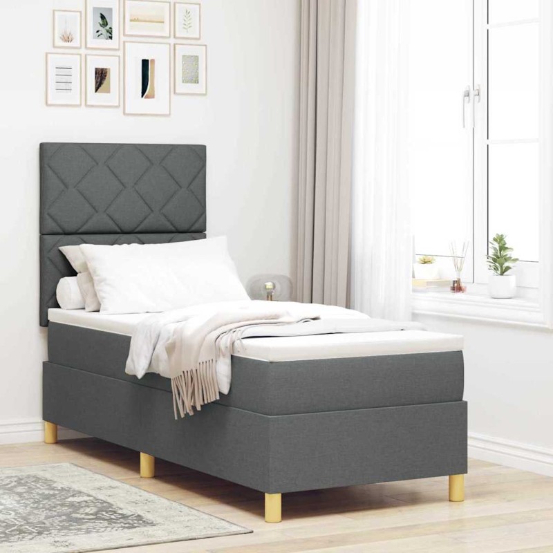 vidaXL Letto con box spring e materasso LED grigio scuro 80x200 cm in tessuto