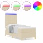 vidaXL Letto a molle con materasso e LED crema 80x200 cm in tessuto