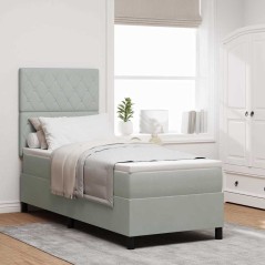 vidaXL Letto Box Spring con Materasso e Luce LED Grigio Chiaro 80x200 cm Velluto