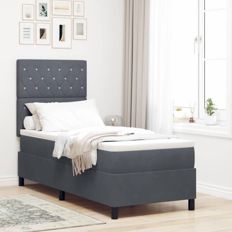 vidaXL Letto a Rete con Materasso e LED Grigio Scuro 80x200 cm Velluto
