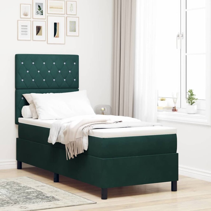 vidaXL Letto con Rete a Molle e Materasso & LED Verde Scuro 80x200 cm Velluto