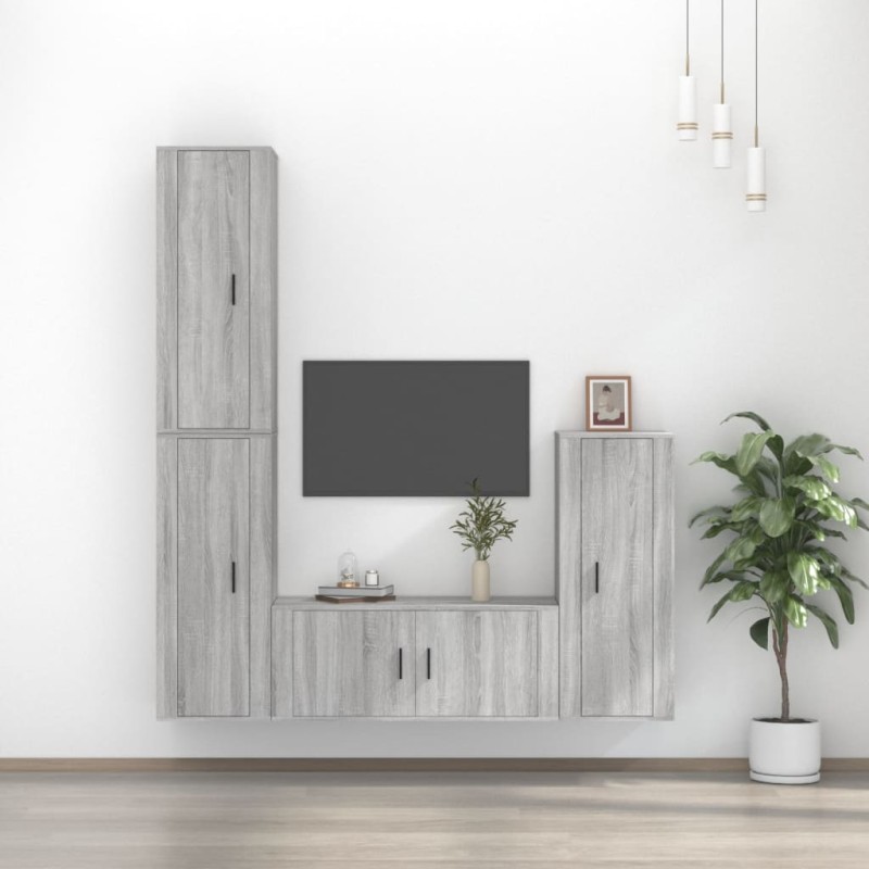 Set di Mobili Porta TV 4 pz Grigio Sonoma in Legno Multistrato Set di Mobili Porta TV 4 pz Grigio Sonoma in Legno Multistrato