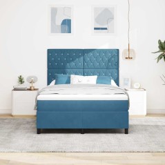 Letto a box spring con materasso e LED blu scuro 140x190 cm in velluto