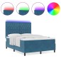 Letto a box spring con materasso e LED blu scuro 140x190 cm in velluto
