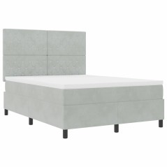 vidaXL Letto con Box Spring e Materasso & Luce LED Grigio Chiaro 160x200 cm Velluto