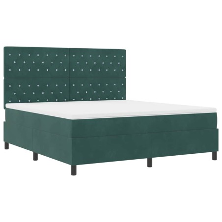 vidaXL Letto a Molle con Materasso e LED Verde Scuro 180x200 cm Velluto