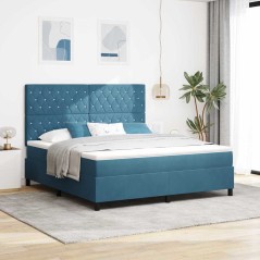 Letto a doghe vidaXL con materasso e LED Blu scuro 180x200 cm in velluto