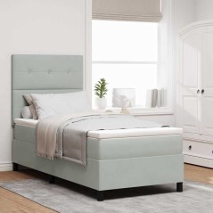 letto box spring vidaXL con materasso e luce LED grigio chiaro 80x200 cm velluto