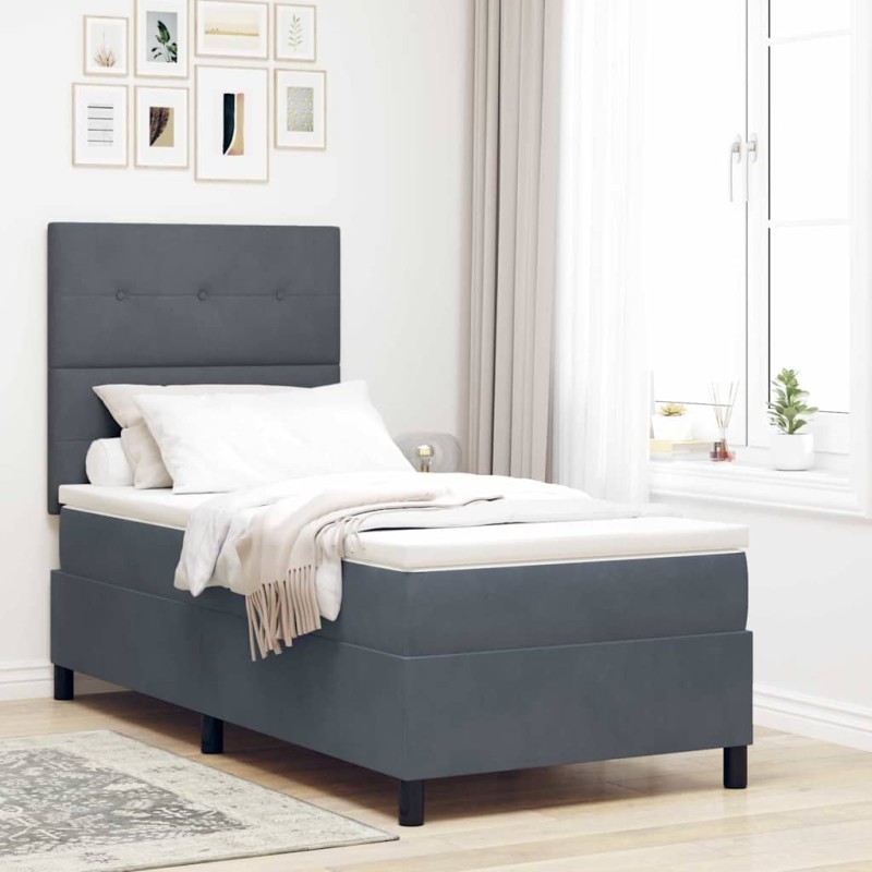 Letto Box Spring vidaXL con Materasso e LED Grigio Scuro 80x200 cm Velluto