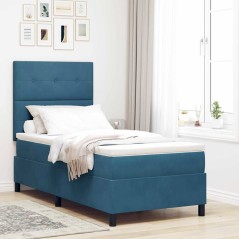 Letto Box Spring con Materasso e LED Blu Scuro 90x190 cm Velluto