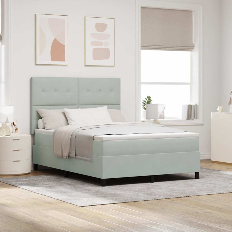 vidaXL Letto Box Spring con Materasso e Luce LED Grigio Chiaro 140x190 cm Velluto