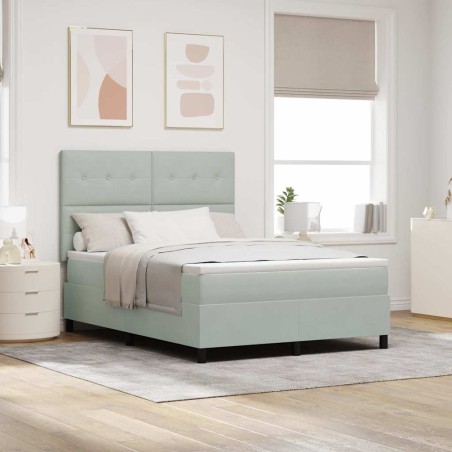 vidaXL Letto Box Spring con Materasso e Luce LED Grigio Chiaro 140x190 cm Velluto