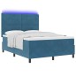 Letto a Molletta con Materasso e LED Blu Scuro 140x190 cm in Velluto