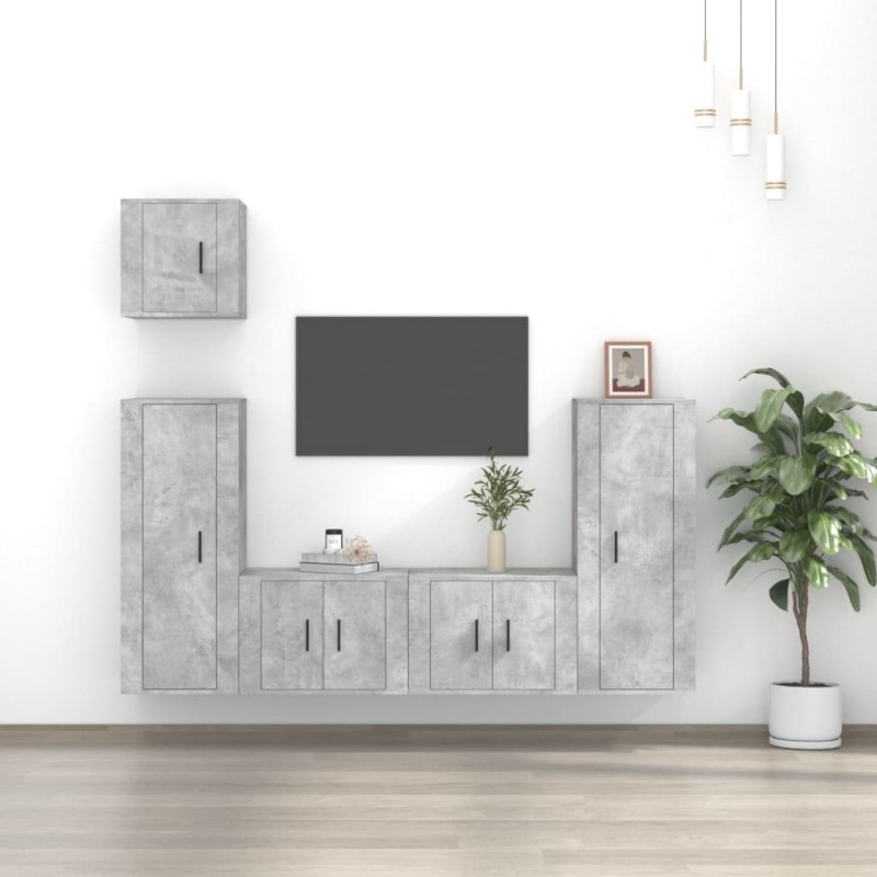 Set di Mobili Porta TV 5 pz Grigio Cemento in Legno Multistrato Set di Mobili Porta TV 5 pz Grigio Cemento in Legno Multistrato