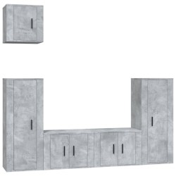 Set di Mobili Porta TV 5 pz Grigio Cemento in Legno Multistrato