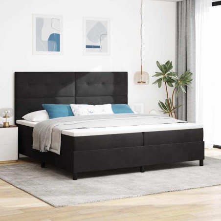 Letto a Molle con Materasso e LED Black 200x200 cm in Velluto