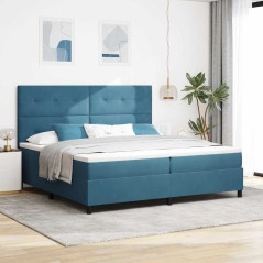 vidaXL Letto Box Spring con Materasso e LED Blu Scuro 200x200 cm Velluto