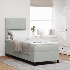 Letto Box Spring vidaXL con Materasso e Luce LED Grigio Chiaro 80x200 cm Velluto
