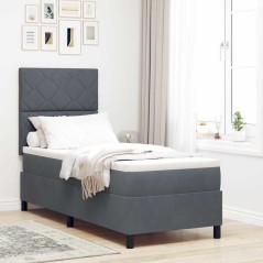 VidaXL Letto Box Spring con Materasso e LED Grigio Scuro 80x200 cm in Velluto