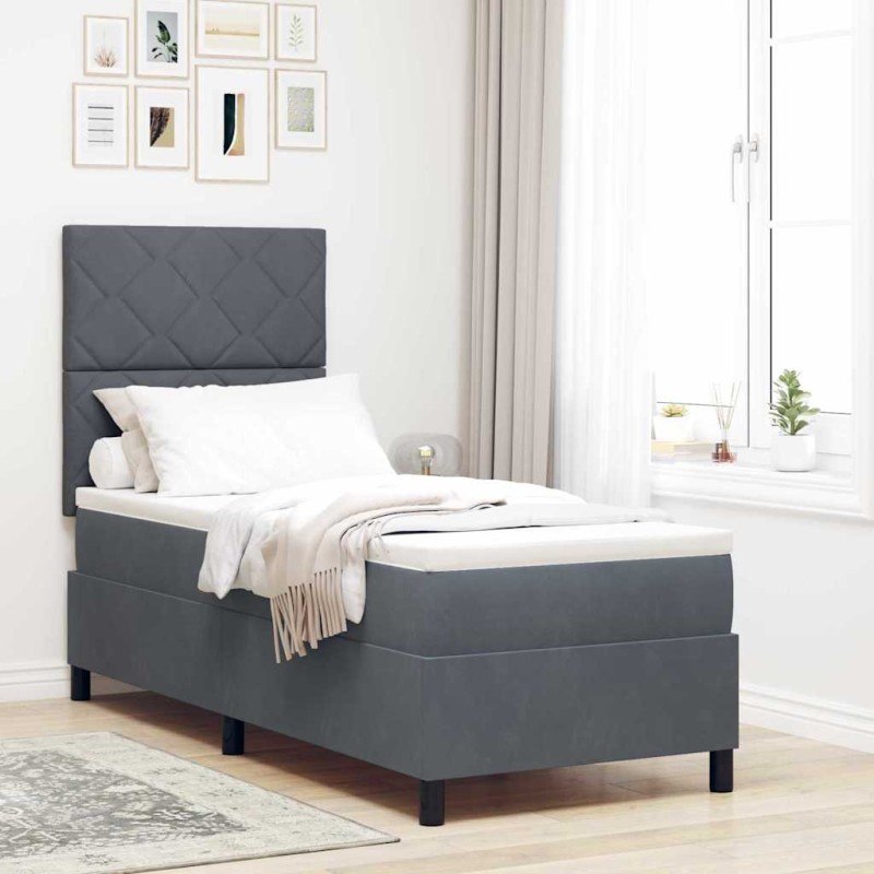 VidaXL Letto Box Spring con Materasso e LED Grigio Scuro 80x200 cm in Velluto