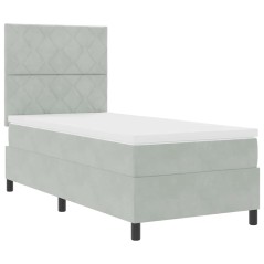 vidaXL Letto a Rete con Materasso e Luce LED Grigio Chiaro 90x190 cm Velluto