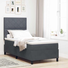 vidaXL Letto a Rete con Materasso e LED Grigio Scuro 100x200 cm Velluto
