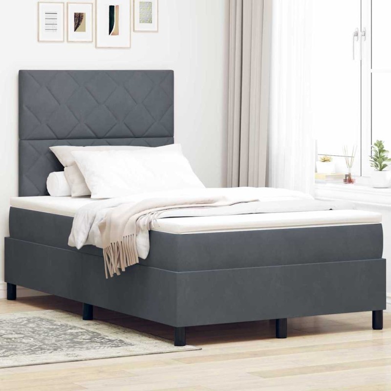vidaXL Letto Box Spring con Materasso e LED Grigio Scuro 120x200 cm Velluto vidaXL Letto Box Spring con Materasso e LED Grigio Scuro 120x200 cm Velluto