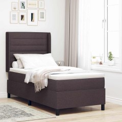 vidaXL Letto a Molle con Materasso e LED Marrone Scuro 100x200 cm, Tessuto