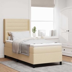 vidaXL Letto con box, materasso e LED crema, 100 x 200 cm, in tessuto.