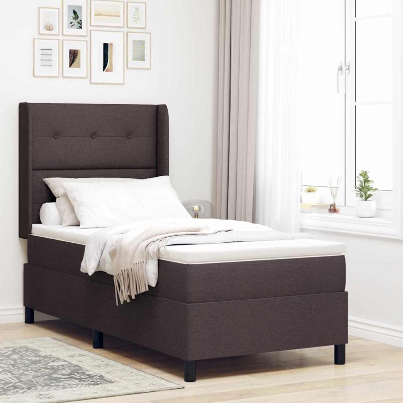 vidaXL Letto con molle e materasso & LED marrone scuro 90x200 cm in tessuto vidaXL Letto con molle e materasso & LED marrone scuro 90x200 cm in tessuto