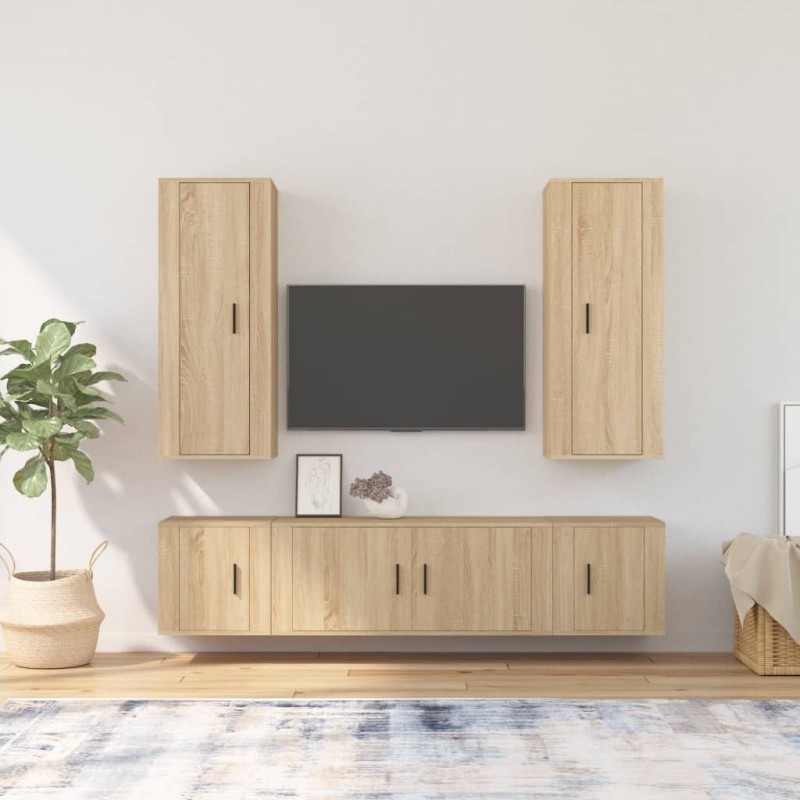 Set di Mobili Porta TV 5 pz Rovere Sonoma in Legno Multistrato Set di Mobili Porta TV 5 pz Rovere Sonoma in Legno Multistrato