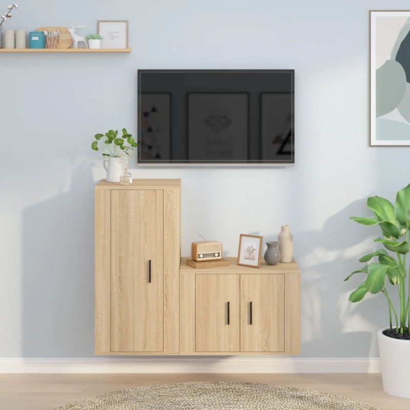 Set di Mobili Porta TV 2 pz Rovere Sonoma in Legno Multistrato Set di Mobili Porta TV 2 pz Rovere Sonoma in Legno Multistrato