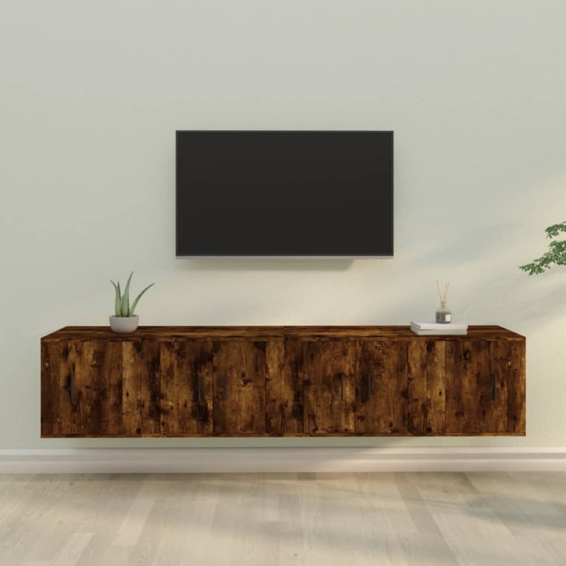 Set di Mobili Porta TV 4 pz Rovere Fumo in Legno Multistrato Set di Mobili Porta TV 4 pz Rovere Fumo in Legno Multistrato