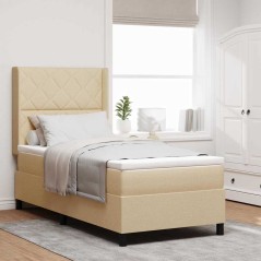 vidaXL Letto Box Spring con Materasso e LED Crema 90x200 cm Tessuto