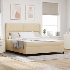 vidaXL Letto a molle con materasso e LED crema 180x200 cm in tessuto