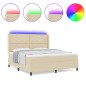 vidaXL Letto a molle con materasso e LED crema 180x200 cm in tessuto