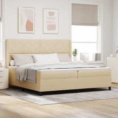 vidaXL Letto con rete a molle e materasso con LED Crema 200x200 cm in tessuto