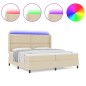 vidaXL Letto con rete a molle e materasso con LED Crema 200x200 cm in tessuto
