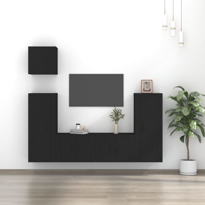 Set di Mobili Porta TV 5 pz Nero in Legno Multistrato Set di Mobili Porta TV 5 pz Nero in Legno Multistrato