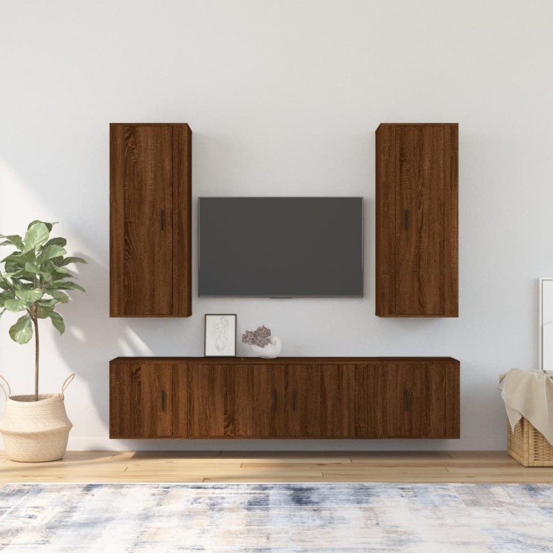Set Mobili Porta TV 5 pz Rovere Marrone in Legno Multistrato Set Mobili Porta TV 5 pz Rovere Marrone in Legno Multistrato