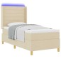 vidaXL Letto Box Spring con Materasso e LED Crema 100x200 cm Tessuto