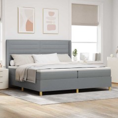 Letto a Molle VidaXL con Materasso e Luce LED Grigio Chiaro 200x200 cm Tessuto