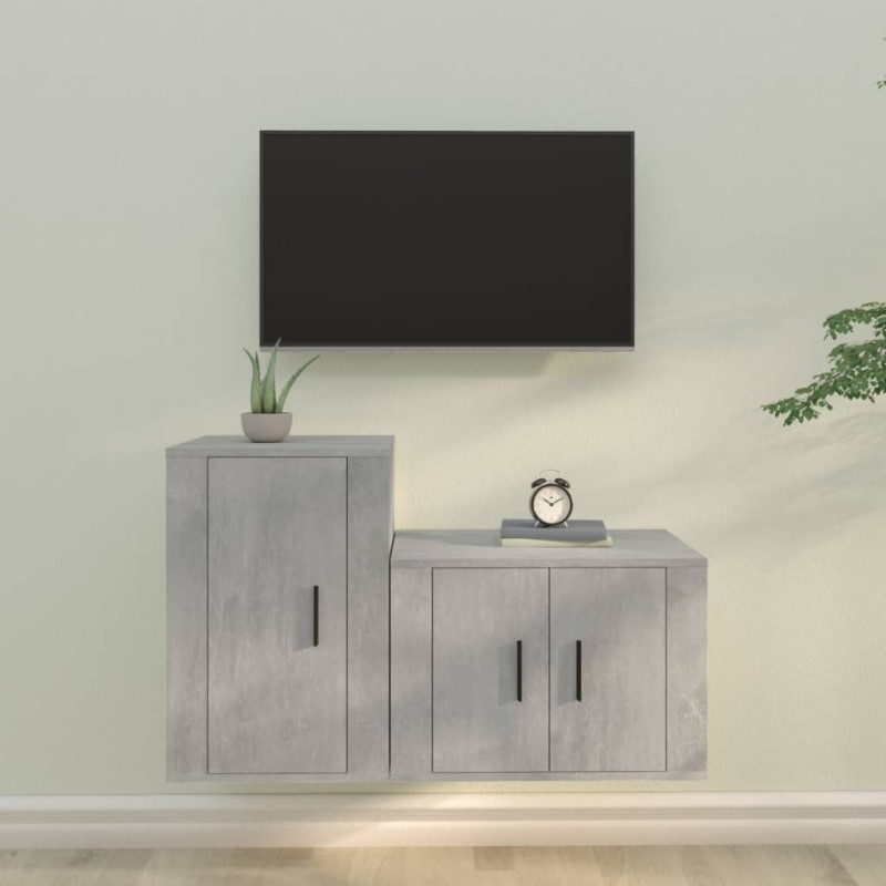 Set di Mobili Porta TV 2 pz Grigio Cemento in Legno Multistrato Set di Mobili Porta TV 2 pz Grigio Cemento in Legno Multistrato