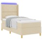 Letto a Box Spring con Materasso e LED Crema 90x200 cm Tessuto