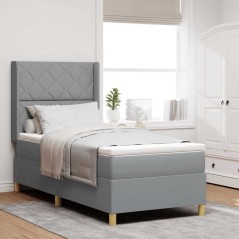 Letto a Molla con Materasso e Luce LED Grigio Chiaro 100x200 cm Tessuto