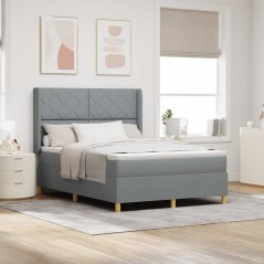 vidaXL Letto Box Spring con Materasso e Luce LED Grigio Chiaro 140x200 cm in Tessuto